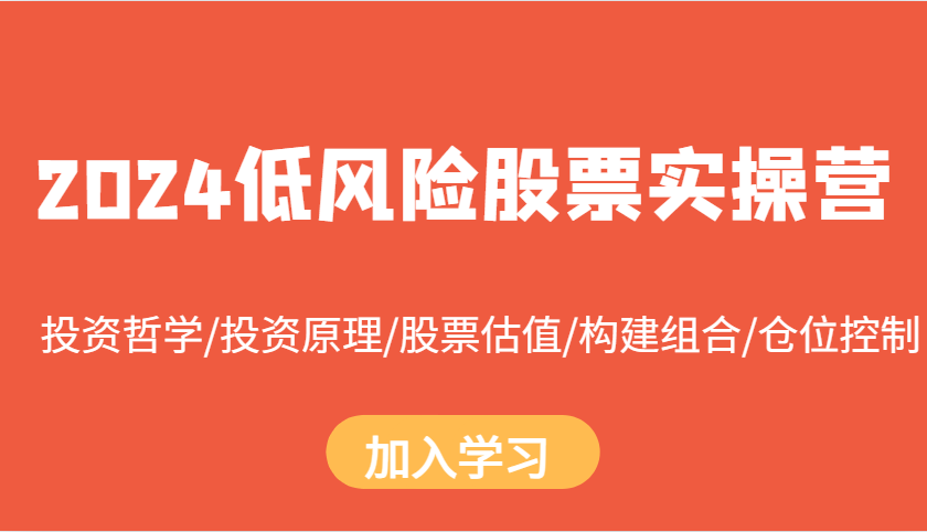 2024低风险股票实操营：投资哲学/投资原理/股票估值/构建组合/仓位控制-创奇社 - AI前沿·副业变现·资源教程！