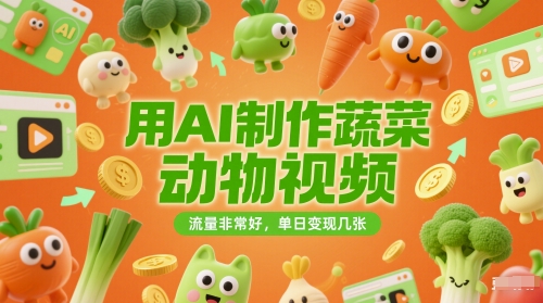用AI制作蔬菜动物视频，流量非常好，单日变现几张-创奇社 - AI前沿·副业变现·资源教程！
