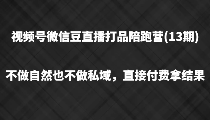 视频号微信豆直播打品陪跑(13期)，不做不自然流不做私域，直接付费拿结果-创奇社 - AI前沿·副业变现·资源教程！