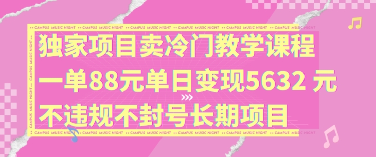 独家项目卖冷门教学课程一单88元单日变现5632元违规不封号长期项目-创奇社 - AI前沿·副业变现·资源教程！