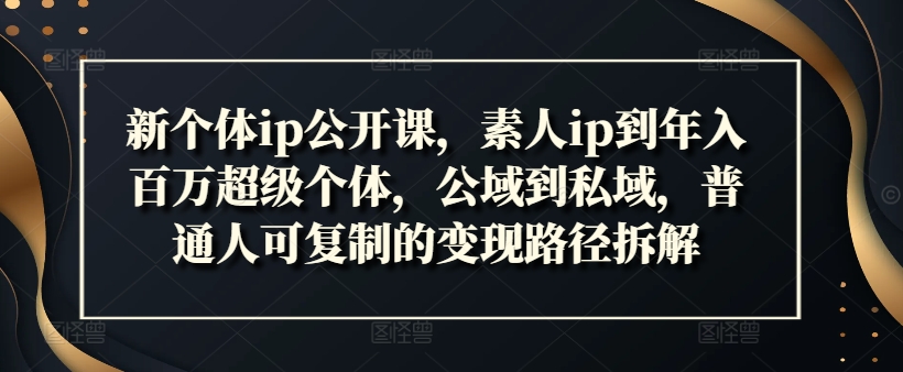 新个体ip公开课，素人ip到年入百万超级个体，公域到私域，普通人可复制的变现路径拆解-创奇社 - AI前沿·副业变现·资源教程！