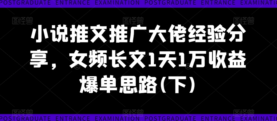 小说推文推广大佬经验分享，女频长文1天1万收益爆单思路(下)-创奇社 - AI前沿·副业变现·资源教程！