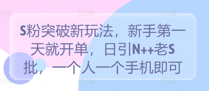 S粉突破新玩法，新手第一天就开单，日引N++老S批，一个人一个手机即可-创奇社 - AI前沿·副业变现·资源教程！