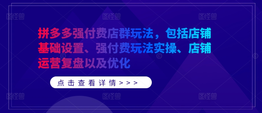 拼多多强付费店群玩法，包括店铺基础设置、强付费玩法实操、店铺运营复盘以及优化-创奇社 - AI前沿·副业变现·资源教程！