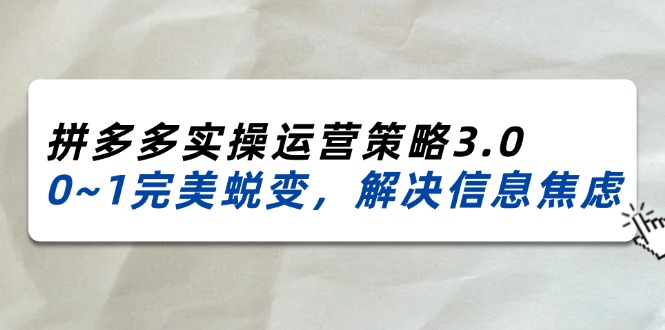 2024-2025拼多多实操运营策略3.0，0~1完美蜕变，解决信息焦虑（38节）-创奇社 - AI前沿·副业变现·资源教程！