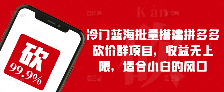 冷门蓝海批量搭建拼多多砍价群项目，收益无上限，适合小白的风口-创奇社 - AI前沿·副业变现·资源教程！