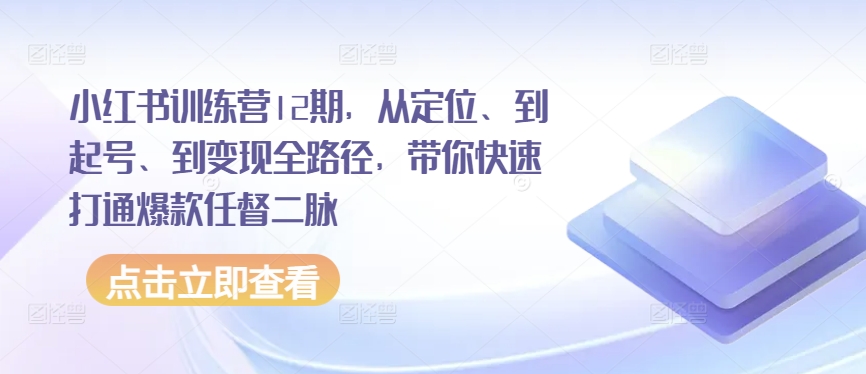 小红书训练营12期，从定位、到起号、到变现全路径，带你快速打通爆款任督二脉-创奇社 - AI前沿·副业变现·资源教程！
