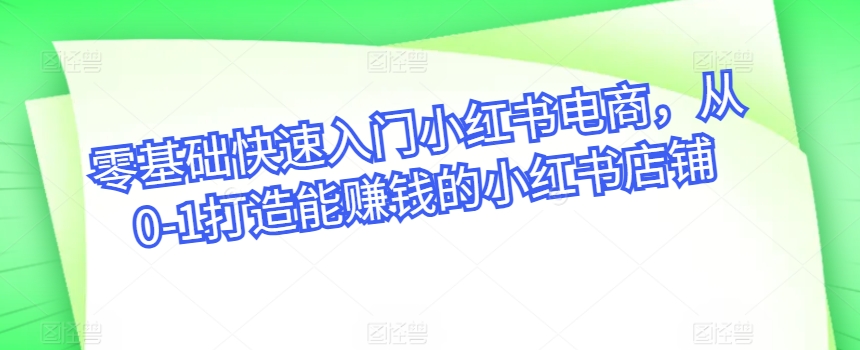 零基础快速入门小红书电商，从0-1打造能赚钱的小红书店铺-创奇社 - AI前沿·副业变现·资源教程！