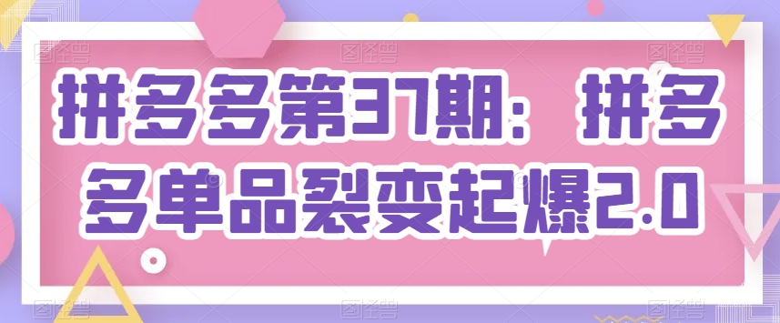 拼多多第37期：拼多多单品裂变起爆2.0-创奇社 - AI前沿·副业变现·资源教程！