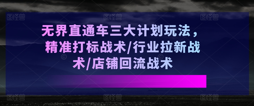 无界直通车三大计划玩法，精准打标战术/行业拉新战术/店铺回流战术-创奇社 - AI前沿·副业变现·资源教程！