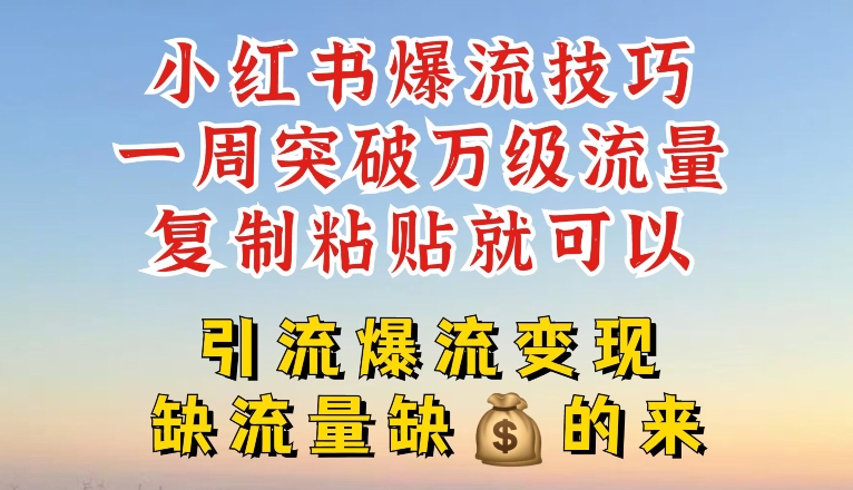 小红书爆流技巧，一周突破万级流量，复制粘贴就可以，引流爆流变现-创奇社 - AI前沿·副业变现·资源教程！