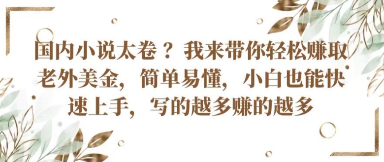 国内小说太卷 ?带你轻松赚取老外美金，简单易懂，小白也能快速上手，写的越多赚的越多-创奇社 - AI前沿·副业变现·资源教程！