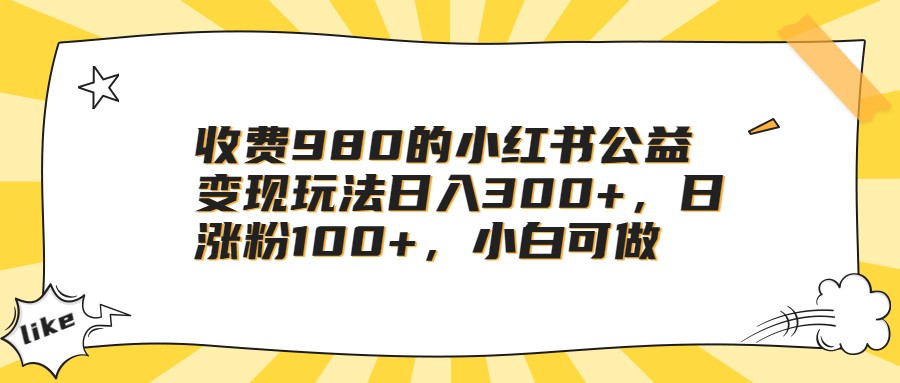收费980的小红书公益变现玩法日入300+，日涨粉100+，小白可做-创奇社 - AI前沿·副业变现·资源教程！