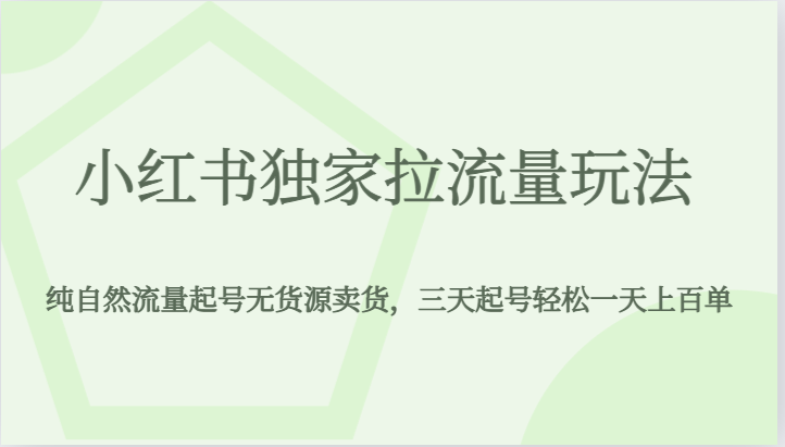 小红书独家拉流量玩法，纯自然流量起号无货源卖货，三天起号轻松一天上百单-创奇社 - AI前沿·副业变现·资源教程！
