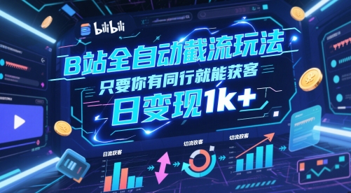 B站全自动截流玩法只要你有同行就能获客，日变现1k+-创奇社 - AI前沿·副业变现·资源教程！