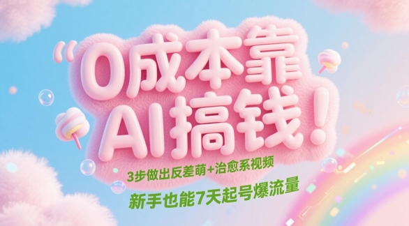 0成本靠AI搞钱！3步做出反差萌+治愈系视频，新手也能7天起号爆流量-创奇社 - AI前沿·副业变现·资源教程！