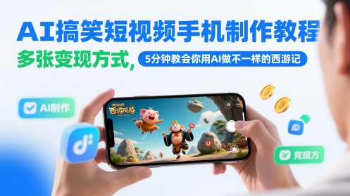 AI搞笑短视频手机制作教程，多张变现方式，5分钟教会你用AI做不一样的西游记-创奇社 - AI前沿·副业变现·资源教程！