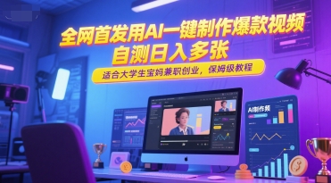 全网首发用AI一键制作爆款视频，自测日入多张，适合大学生宝妈兼职创业，保姆级教程-创奇社 - AI前沿·副业变现·资源教程！