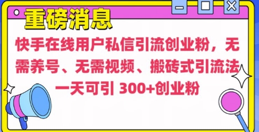 快手最新引流创业粉方法，无需养号、无需视频、搬砖式引流法-创奇社 - AI前沿·副业变现·资源教程！