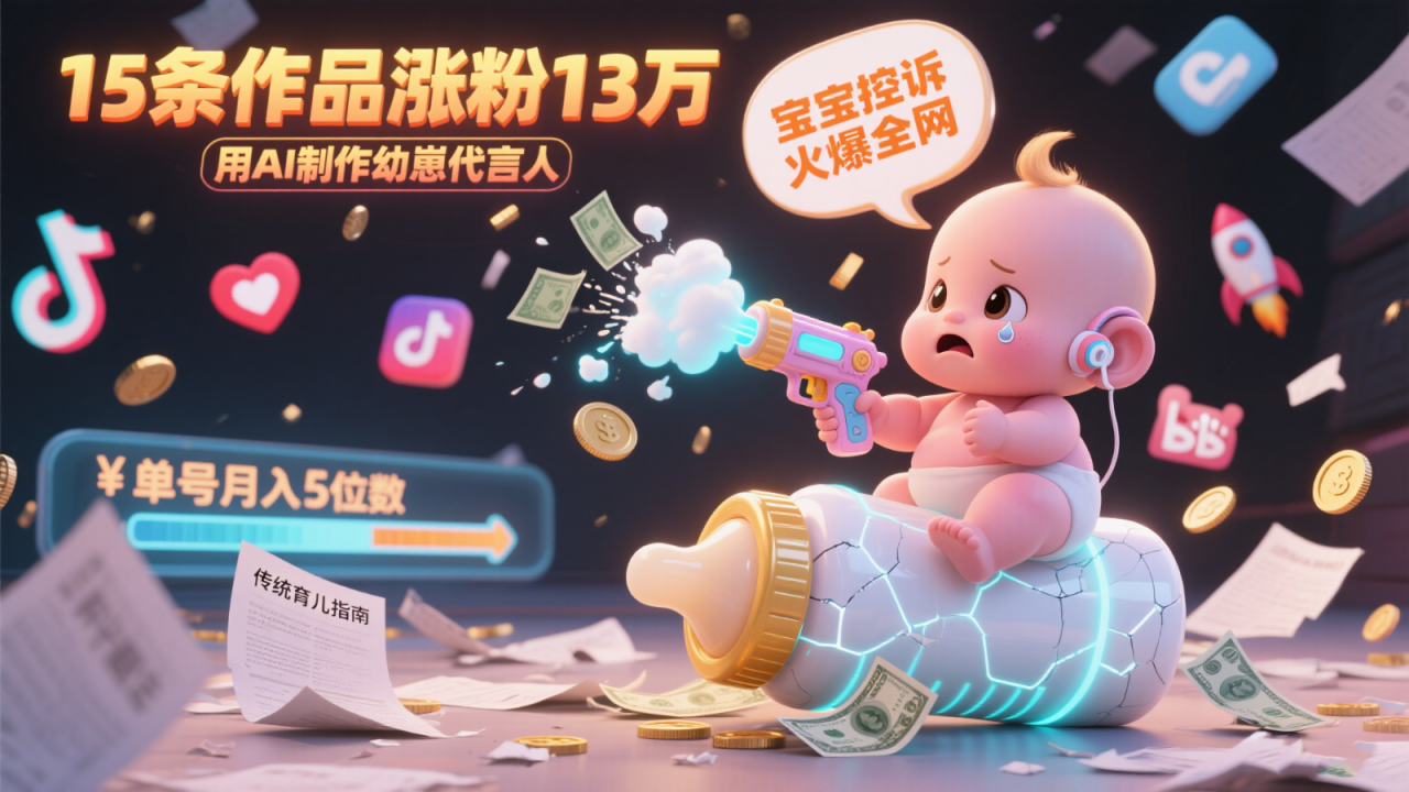 用AI制作幼崽代言人，宝宝的控诉火爆全网，15条作品涨粉13万，单号月入5位数实操教程-创奇社 - AI前沿·副业变现·资源教程！