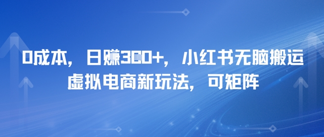 0成本，日入3張+，小紅書無腦搬運，虛拟電商新玩法，可矩陣