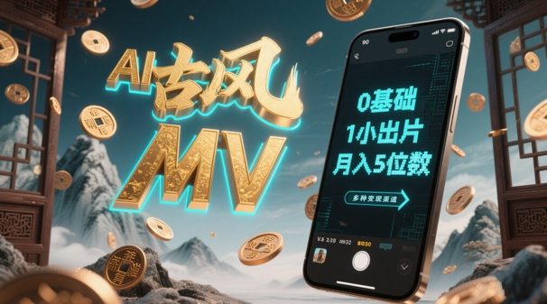 AI一键生成古风音乐MV，0剪辑基础1小时出片，多种变现渠道，一部手机月入5位数-创奇社 - AI前沿·副业变现·资源教程！
