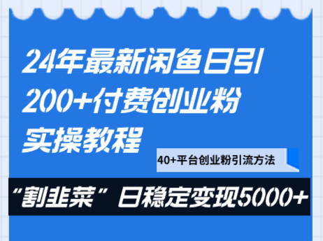 24年最新闲鱼日引200+付费创业粉，割韭菜每天5000+收益实操教程！-创奇社 - AI前沿·副业变现·资源教程！