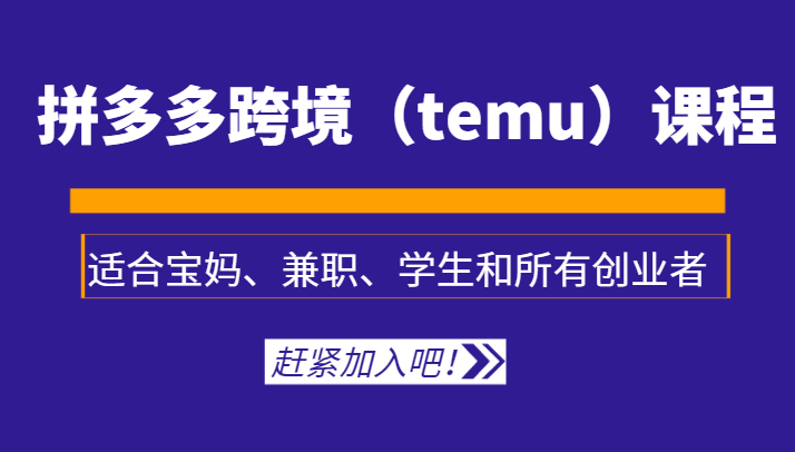 拼多多跨境（temu）课程，适合宝妈、兼职、学生和所有创业者-创奇社 - AI前沿·副业变现·资源教程！
