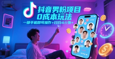 抖音男粉项目0成本玩法，一部手机即可操作，日均4张+，时间自由-创奇社 - AI前沿·副业变现·资源教程！