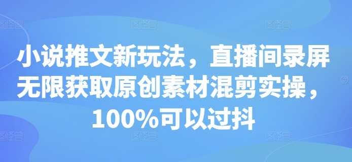 小说推文新玩法，直播间录屏无限获取原创素材混剪实操，100%可以过抖-创奇社 - AI前沿·副业变现·资源教程！