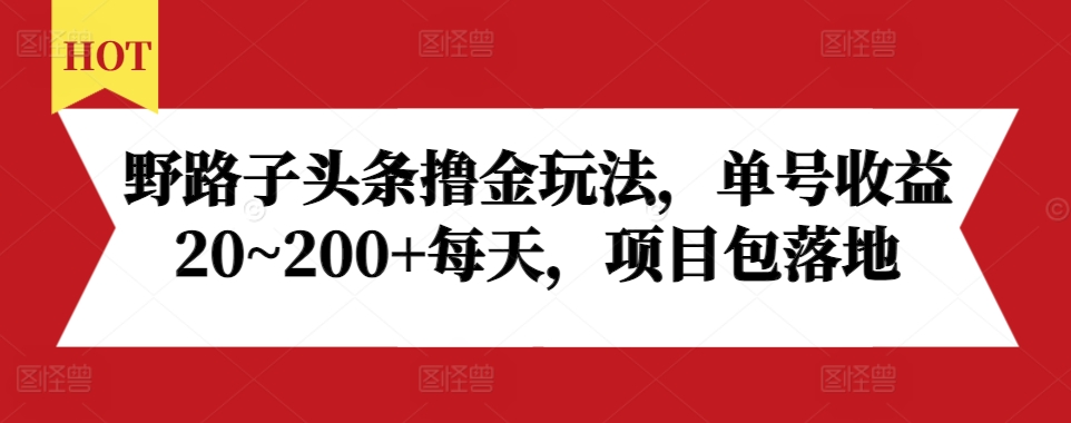 野路子头条撸金玩法，单号收益20~200+每天，项目包落地-创奇社 - AI前沿·副业变现·资源教程！
