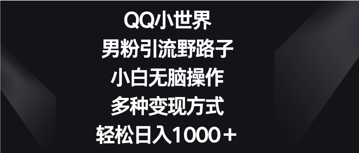 QQ小世界男粉引流野路子，小白无脑操作，多种变现方式轻松日入1000＋-创奇社 - AI前沿·副业变现·资源教程！