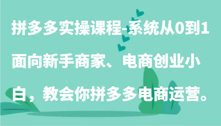 拼多多实操课程-系统从0到1，面向新手商家、电商创业小白，教会你拼多多电商运营。-创奇社 - AI前沿·副业变现·资源教程！