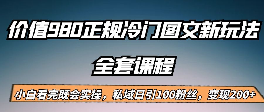 外面卖980的正规冷门图文新玩法，私域日引100粉丝，变现200+-创奇社 - AI前沿·副业变现·资源教程！