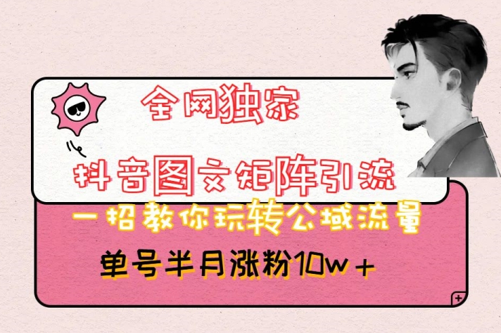 全网独家抖音图文矩阵引流，一招教你玩转公域流量，单号半月涨粉10w+【揭秘】-创奇社 - AI前沿·副业变现·资源教程！