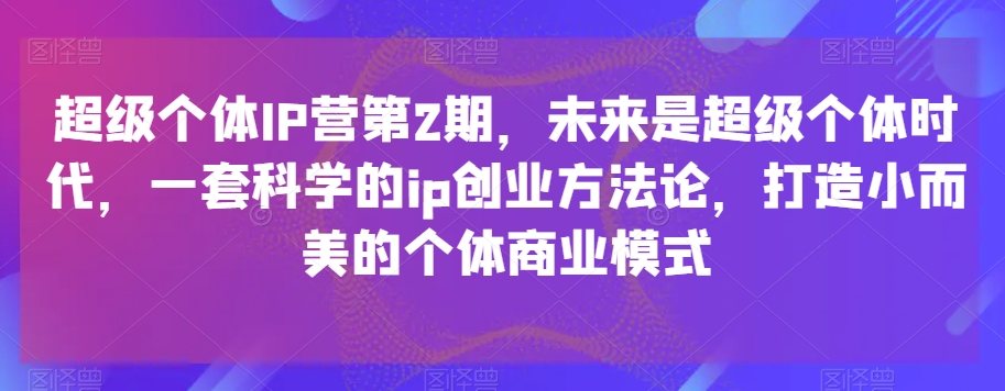 超级个体IP营第2期，未来是超级个体时代，一套科学的ip创业方法论，打造小而美的个体商业模式-创奇社 - AI前沿·副业变现·资源教程！