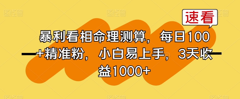 暴利看相命理测算，每日100+精准粉，小白易上手，3天收益1000+【揭秘】-创奇社 - AI前沿·副业变现·资源教程！