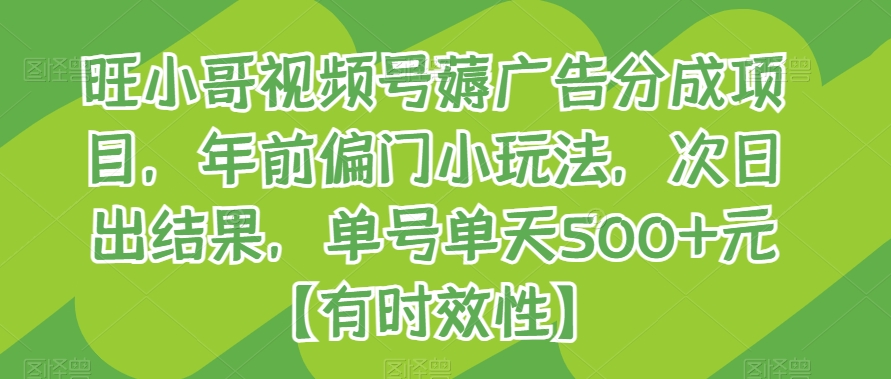 旺小哥视频号薅广告分成项目，年前偏门小玩法，次日出结果，单号单天500+元【有时效性】-创奇社 - AI前沿·副业变现·资源教程！