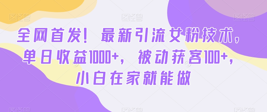 全网首发！最新引流女粉技术，单日收益1000+，被动获客100+，小白在家就能做-创奇社 - AI前沿·副业变现·资源教程！