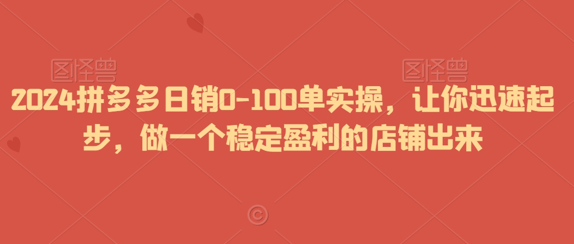 2024拼多多日销0-100单实操，让你迅速起步，做一个稳定盈利的店铺出来-创奇社 - AI前沿·副业变现·资源教程！
