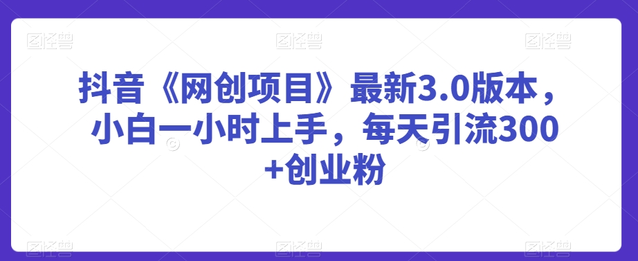 抖音《网创项目》最新3.0版本，小白一小时上手，每天引流300+创业粉-创奇社 - AI前沿·副业变现·资源教程！