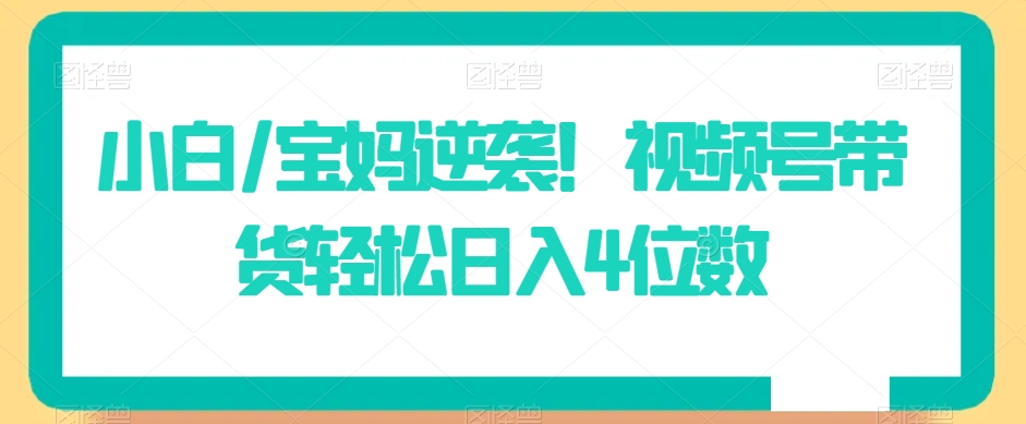 小白/宝妈逆袭！视频号带货轻松日入4位数-创奇社 - AI前沿·副业变现·资源教程！