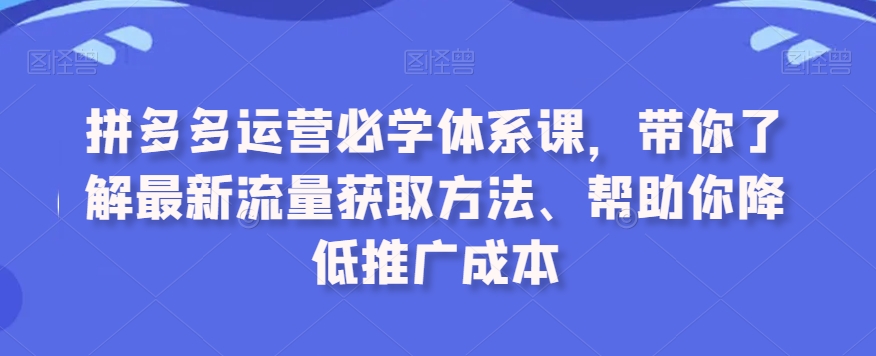拼多多运营必学体系课，带你了解最新流量获取方法、帮助你降低推广成本-创奇社 - AI前沿·副业变现·资源教程！