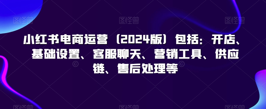 小红书电商运营（2024版）包括：开店、基础设置、客服聊天、营销工具、供应链、售后处理等-创奇社 - AI前沿·副业变现·资源教程！