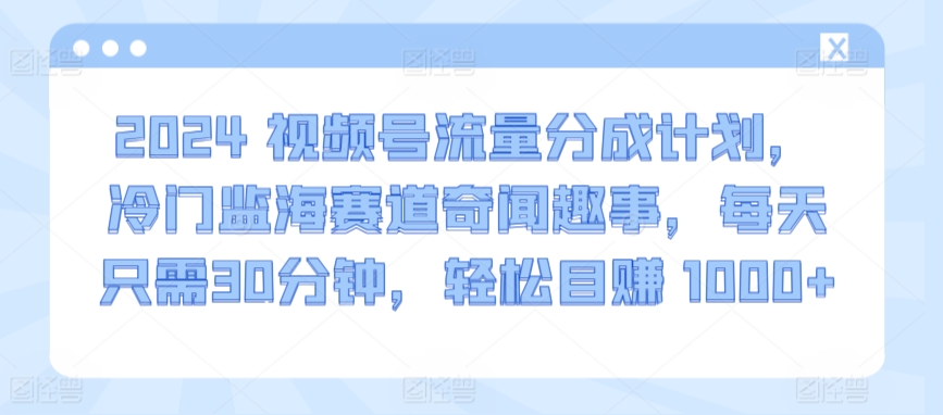 2024视频号流量分成计划，冷门监海赛道奇闻趣事，每天只需30分钟，轻松目赚 1000+-创奇社 - AI前沿·副业变现·资源教程！