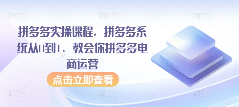 拼多多实操课程，拼多多系统从0到1，教会你拼多多电商运营-创奇社 - AI前沿·副业变现·资源教程！