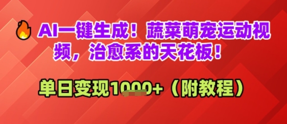 AI一键生成！蔬菜萌宠运动视频，治愈系的天花板！单日变现多张-创奇社 - AI前沿·副业变现·资源教程！