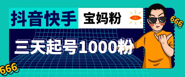 抖音快手三天起号涨粉1000宝妈粉丝的核心方法【详细玩法教程】-创奇社 - AI前沿·副业变现·资源教程！