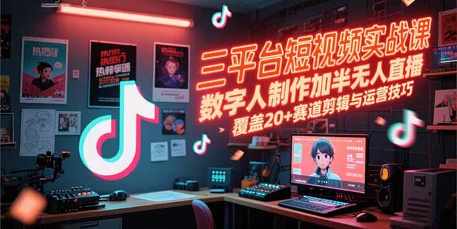（15265期）三平台短视频实战课，数字人制作加半无人直播，覆盖20+赛道剪辑与运营技巧-创奇社 - AI前沿·副业变现·资源教程！