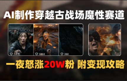 AI制作穿越古战场视频一夜涨粉20W保姆级教学(附AI变现指南)-创奇社 - AI前沿·副业变现·资源教程！